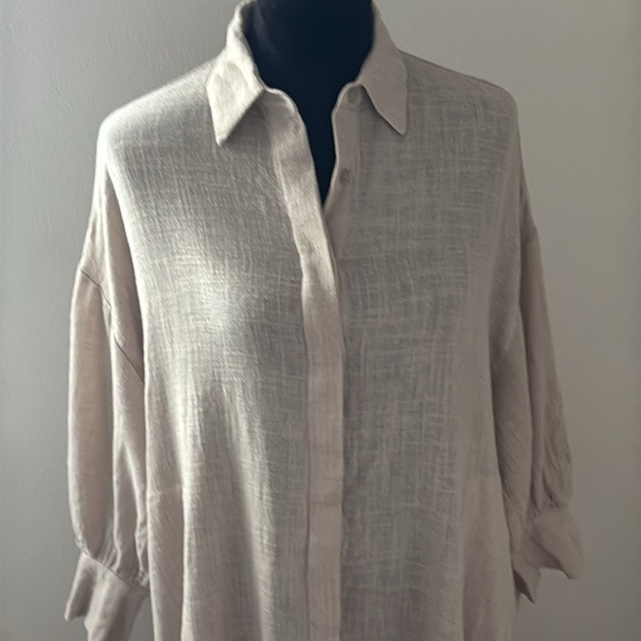Veux Etre cotton gauze blend natural buttoned down shirt dress Sz S - Picture 3 of 9